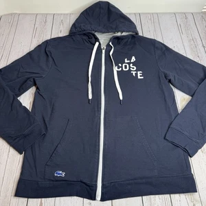Lacoste Hoodie Mens L Navy Blue Full Zip Hooded Sweatshirt Spell Out Logo - Picture 1 of 9