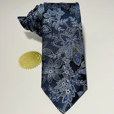Синий современный тонкий шелковый галстук CANALI с замысловатым цветочным дизайном 58,25x2,75 дюйма новый без ценников - Изображение 1 из 4