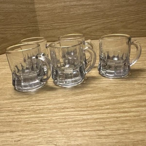 Set of 5 Miniature Clear Beer Mug Shot Glasses Federal Glass Company Gold Trim - Picture 1 of 9
