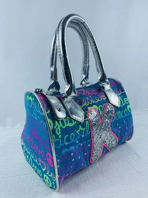 Girls Justice Initial 'K' Y2K Purse Handbag Bag Peace Love Shimmer Teal & Silver - Image 1 of 4