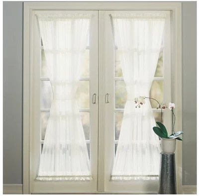 Style Selections French Door High Twist Voile Sheer Single Curtain Panel w/Tie - Image 1 of 4