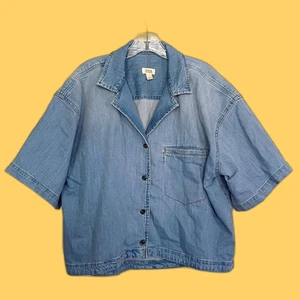 ANA Short Sleeve Jean Jacket Oversized Shirt Cropped Large Lagenlook Streetwear - Picture 1 of 5