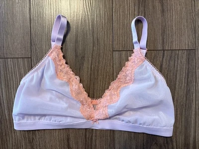 Victoria's Secret Bralette Bra Tease Unlined Triangle Purple Mesh Lace Medium DD - Image 1 of 4