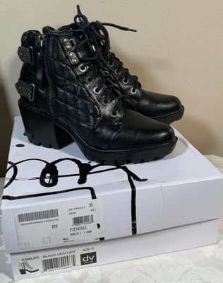 Talla 8 DOLCE VITA Analee Acolchado Cuero Negro Punk Moto Combate Botas de Niña Resistentes Foto 1 de 4