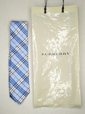 Genuine Burberry London Men's Tie Light Blue Nova Check 100% Silk Made in Italy - Image 1 of 4