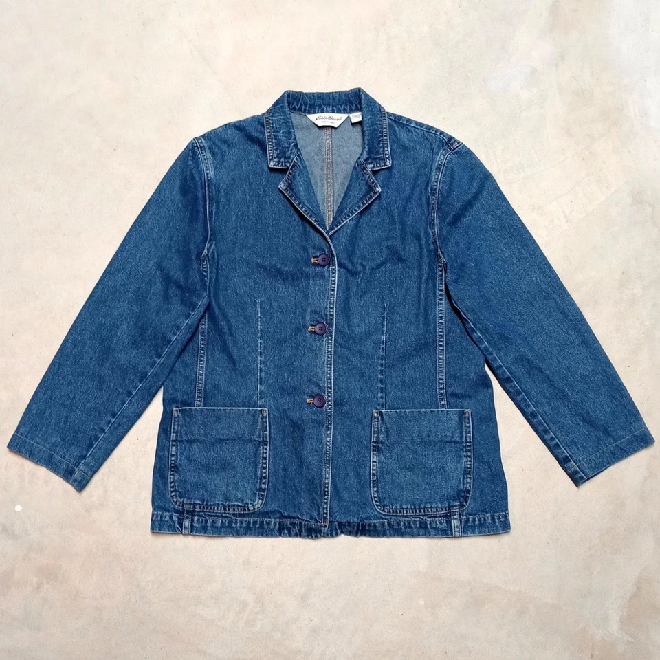 Vintage Eddie Bauer Women's Denim Blazer Size 12 Chore Coat Field Jacket Barn - Image 1 of 4