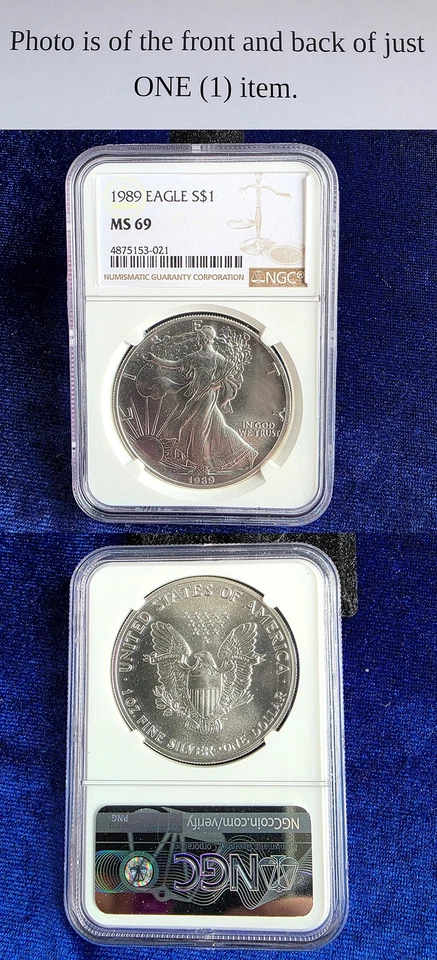 1989 American Silver Eagle $1 NGC MS69 Brown Label - Image 1 of 1