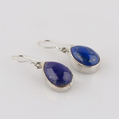 Lapis Lazuli Gemstone Earring 925 Sterling Silver Handmade Jewelry-1.40" - Image 1 of 2
