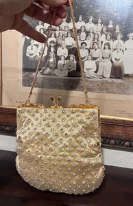 VTG WALBORG GOLD Lame' RHINESTONE Kiss Closure PURSE HANDBAG - Bild 1 von 12
