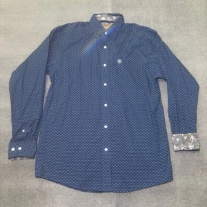 Ariat Langarm Hemd mit Knopfleiste Herren mittelblau Flip Manschette Muster Ranch #901 - Bild 1 von 11