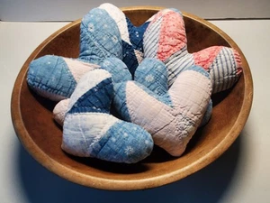 Antique Primitive Cutter Quilt Hearts Lot of 7 Soft Worn Faded Blue Pink Cottage - Picture 1 of 5