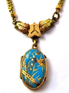 Victorian Locket with Blue Enamel, 1800's, Vintage Jewelry - Picture 1 of 4