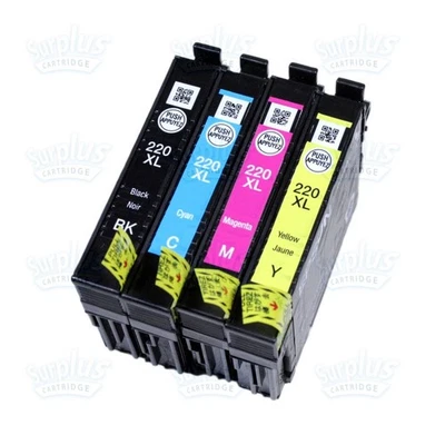 4 Genuine Epson 220XL Black & Color XP420 XP424 WF2630 WF2650 (NOT Initial) - Image 1 of 4