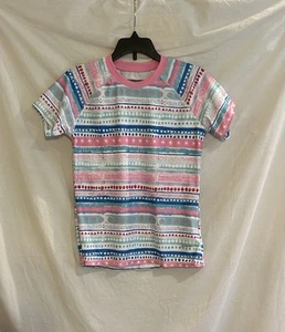 Eddie Bauer Girls Large 14/16 Pink Blue Hearts Stripes Short Sleeve Rashguard - Picture 1 of 9