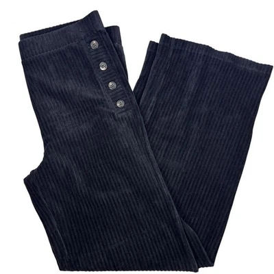 JohnPaulRichard Women's Black Velour Pants Large Wide Leg Side Button Detail - Image 1 of 4