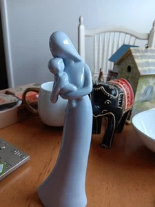 Mother And Child Glossy Baby Blue Figure. Beautiful - Picture 1 of 6