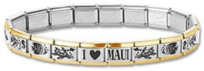 New Italian Charm Bracelets Stainless Steel Gold Trim Fish Modular I Heart Maui - Image 1 of 2