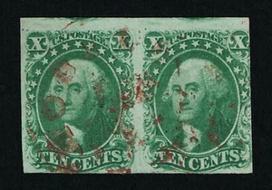 GENUINE SCOTT #14 VF-XF USED 1855 TYPE-II GREEN - PAIR WITH MAGENTA CDS CANCEL - Picture 1 of 2