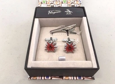 НОВЫЙ! Оригинальный Penguin Munsingwear запонки и галстук зажим комплект подарочная коробка: оранжевый всплеск - Изображение 1 из 4