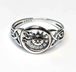 Celtic Sun & Moon Ring 925 Sterling Silver Available in Sizes 4 to 10 NEW - Picture 1 of 8