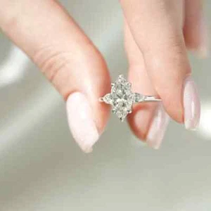2 Carat Marquise Cut Moissanite Solitaire Engagement Ring Solid 14K White Gold - Picture 1 of 8