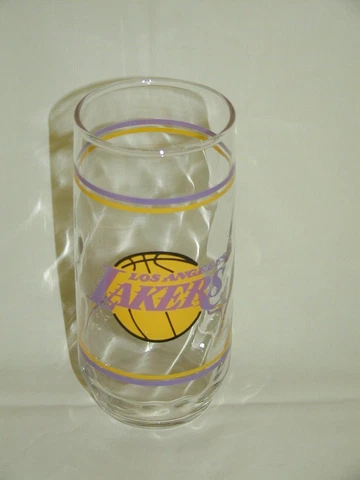 Vintage Los Angeles Lakers Glass Tumbler Mobil Oil Advertising Promo 1980s 6inch Cover