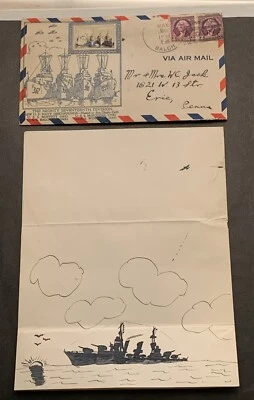 War Ship The Balch The 7 Th Division Letter And Envelope W/ship  Pre WWII 1938 - Image 1 of 4