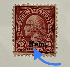 ERROR 2C WASHINGTON NEBRASKA NEBR. OVERPRINT MISSING BOTTOM RIGHT PORTION OF "N" - Picture 1 of 3