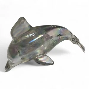 FIGURA DE DELFÍN DE CRISTAL Colores Iridiscentes como un Arco Iris Peso de Papel - Imagen 1 de 10