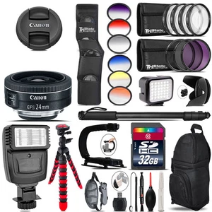 Canon EF-S 24mm f/2.8 STM Lens + Color Set + LED Light - 32GB Accessory Bundle - Picture 1 of 10