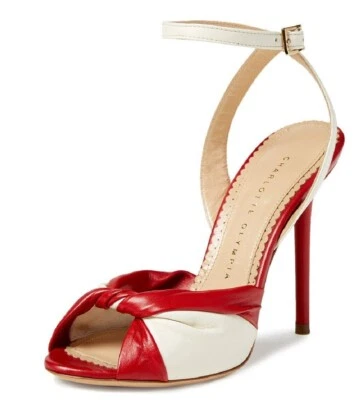 $895 Nuevo Charlotte Olympia DO THE WIST Sandalias de Cuero Tacones Rojo Blanco 41 Foto 1 de 4