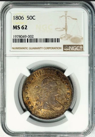 1806 DRAPED BUST 50C POINTED 6 STEMS NGC MS 62 GORGEOUS COLOR Cover