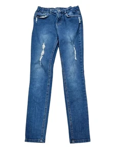 GUESS Girl Medium Wash Distressed Skinny Leg Denim Jeans Sz 12 - Picture 1 of 6