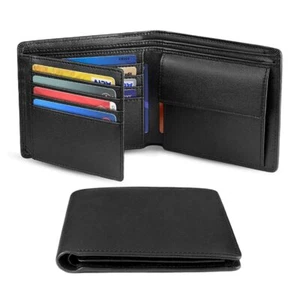 Portafoglio Uomo 100% Vera Pelle Blocco RFID Slim Trifold Tasca Monete Finestra ID - Foto 1 di 8