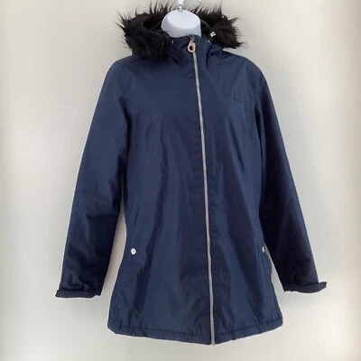 Chaqueta impermeable para mujer Regatta azul marino 10 abrigo de exterior con capucha ribete de piel sintética Foto 1 de 4