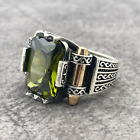 Men's Green Stone 925 Sterling Silver Ring Simulated Peridot Authentic Gift Him