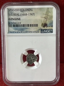 🇪🇸 Silver - Spanish Colonial Shipwreck -  1/2 Real - NGC Certified - Loose - Picture 1 of 10
