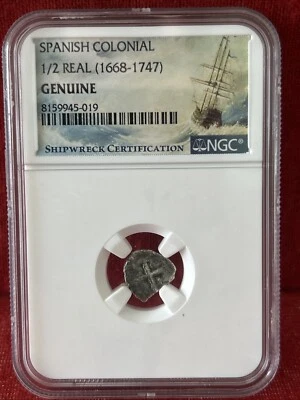 🇪🇸 Silver - Spanish Colonial Shipwreck -  1/2 Real - NGC Certified - Loose - Image 1 of 4