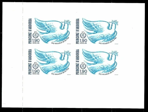 Andorra Not Indented Yvert 353 Year of The Peace Colombe1986 Bloc 4 Value 92 E Cover