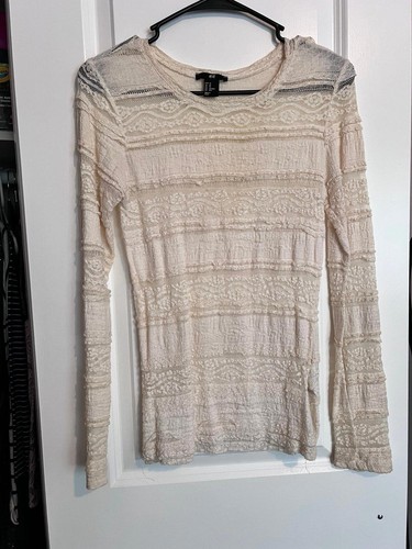 OFF WHITE Top camicia donna manica lunga trasparente bianco sporco pizzo (XS)