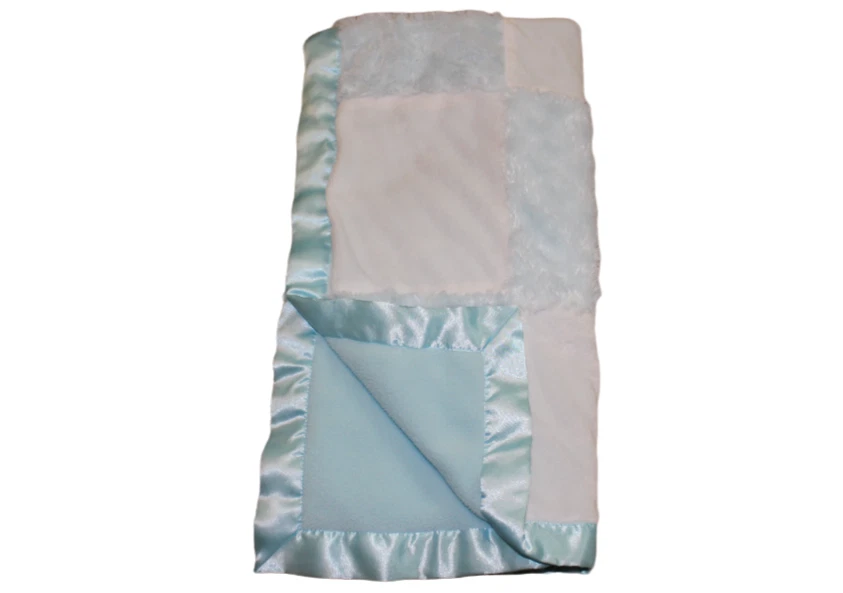 Eastpoint Baby Light Turquoise Teal Blue Infant Boys Patchwork Blanket Satin HTF - Image 1 of 4