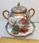 vintage Oriental fancy Ceramic Porcelain Sugar Bowl, lid & saucer, Beautiful