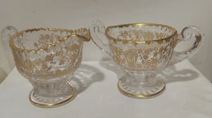 Cambridge Rose Point Gold Sugar And Open Creamer - Picture 1 of 2