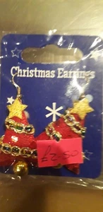 CHRISTMAS EARRINGS DANGLE RED CHRISTMAS TREE GIFT FESTIVE HOOK STYLE - Picture 1 of 1