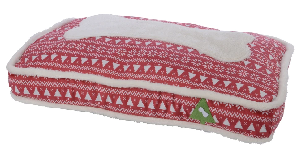KAEMINGK kuscheliges Hundebett Hundekissen im rot-cremefarbenen Designmuster