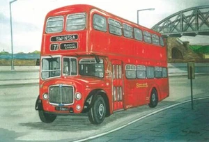 Red Double Decker Bus and Slip Bridge, Swansea - Greetings Card - Tony Paultyn - Picture 1 of 2