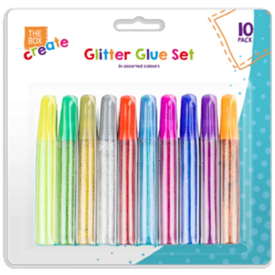 10x Glitter Glue Pens Kids Assorted Colours Arts & Craft Fun Card Making Hobby