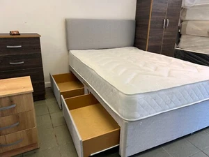 All sizes! GREY divan bed base with luxury orthopaedic medium firm mattress - Picture 1 of 3