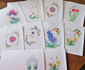 Pack of 10 Flower themed Notelets with white envelope assorted designs - Picture 1 of 4