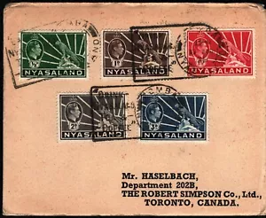 1938 NYASALAND ZOMBA TORONTO CANADA COVER ENVELOPE KING GEORGE STAMPS RARE - Picture 1 of 2